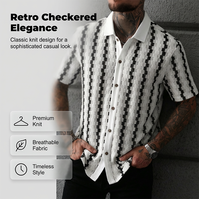 ✨Men's Short Sleeve Retro Geometric Knit Shirt🌿