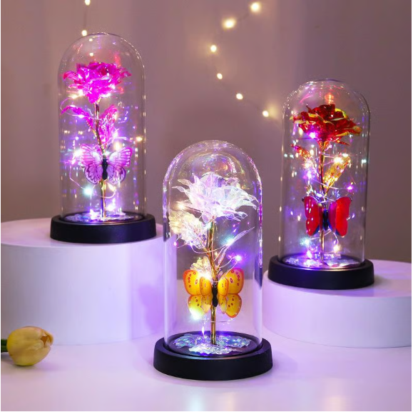 🏆Valentine's Day Special 49% off💥eternal Butterfly Rose Glass Dome Display With Led Light🦋🌹