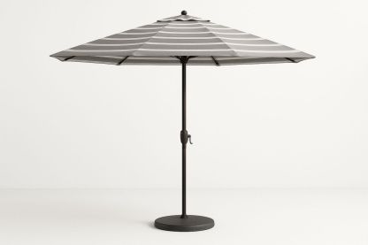 Outdoor Patio Umbrella Black Aluminium Frame with Striped Polyester Canopy 270cm-Sandviewsy