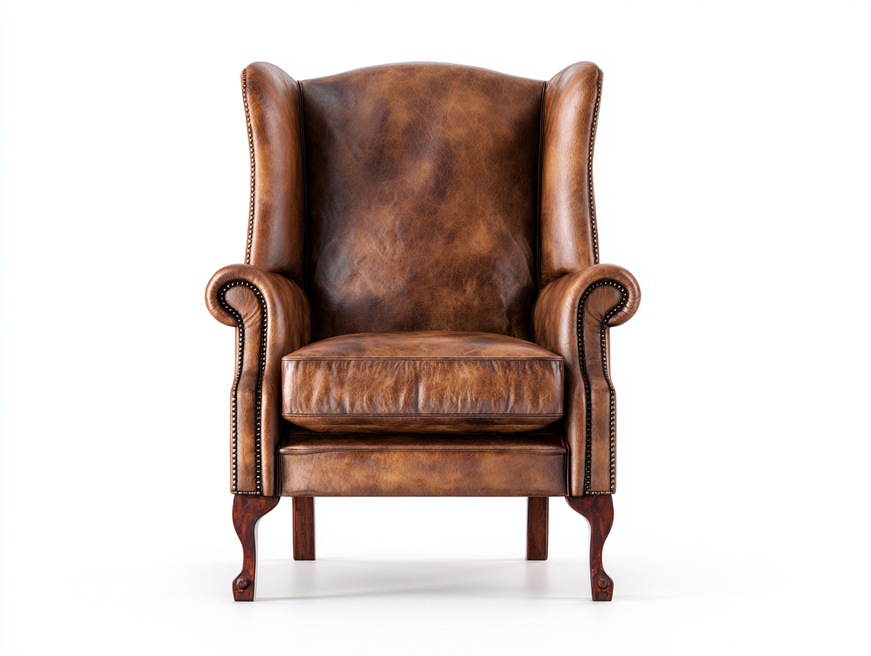 Fauteuil à oreilles en cuir 80x85x105 cm – Marron – Adapté au salon – Style classique-Homelyilo