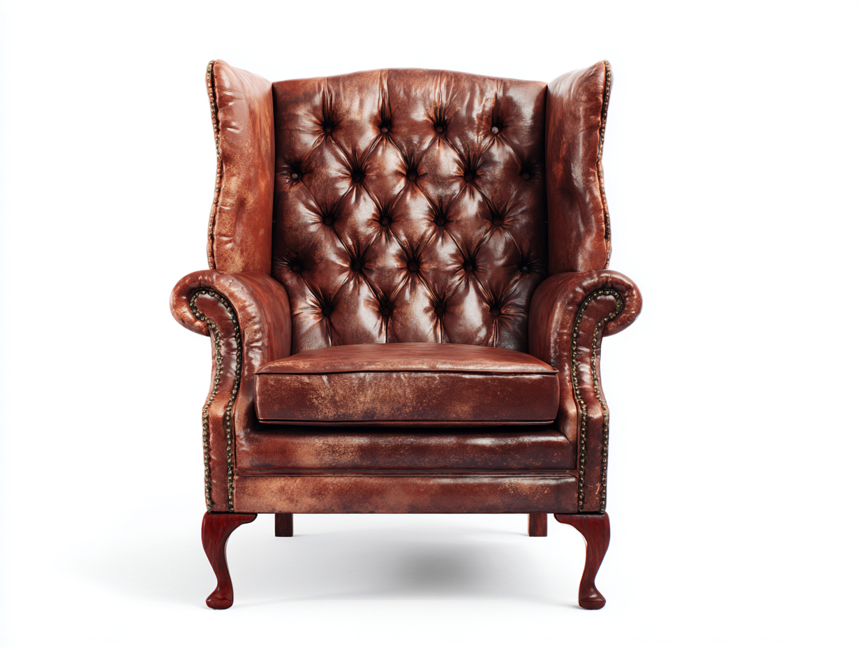 Fauteuil à oreilles en revêtement synthétique 80x85x110 cm - marron - style classique pour salon-Homelyilo