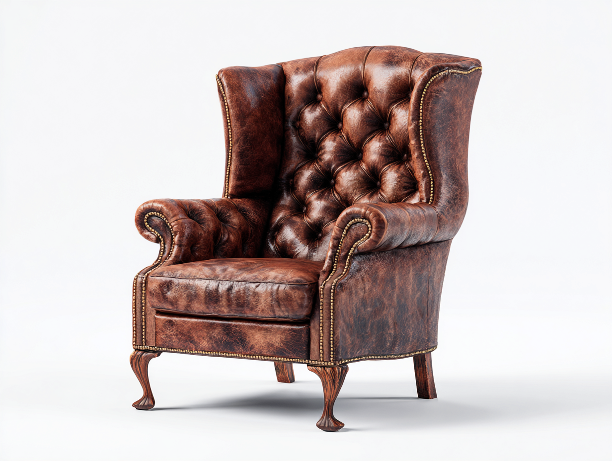 Fauteuil à oreilles en cuir vieilli 85x90x105 cm – marron – fauteuil de salon au style classique-Homelyilo