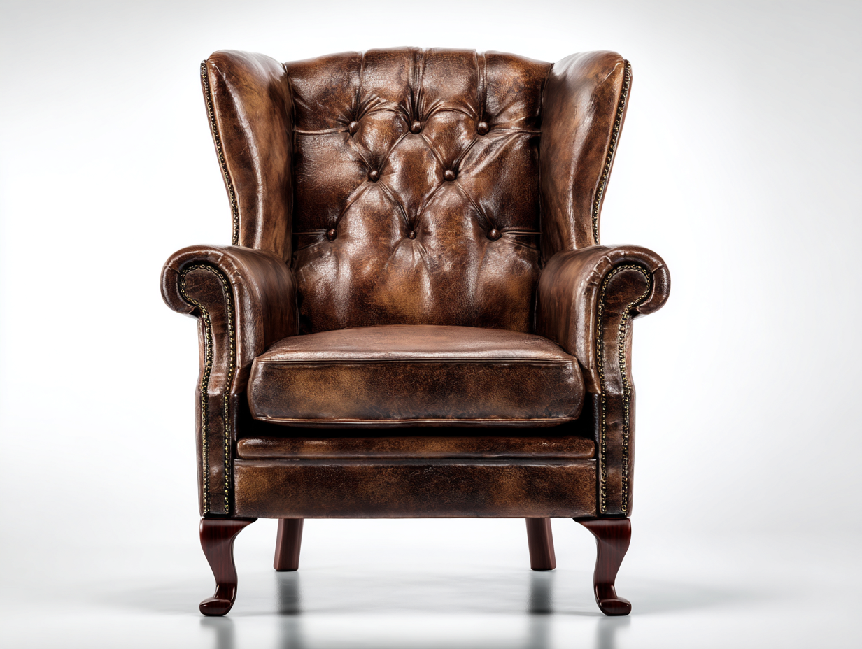 Fauteuil à oreilles revêtement aspect cuir 80x85x105 cm – marron – style classique pour salon-Homelyilo