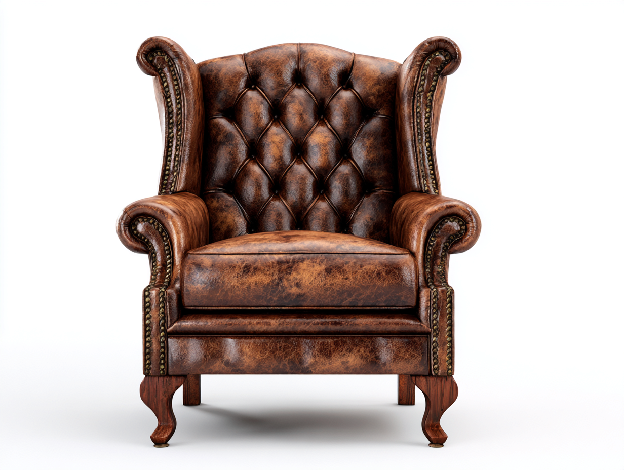 Fauteuil à oreilles en cuir vieilli 90x95x110 cm – marron – fauteuil de salon au style classique-Homelyilo