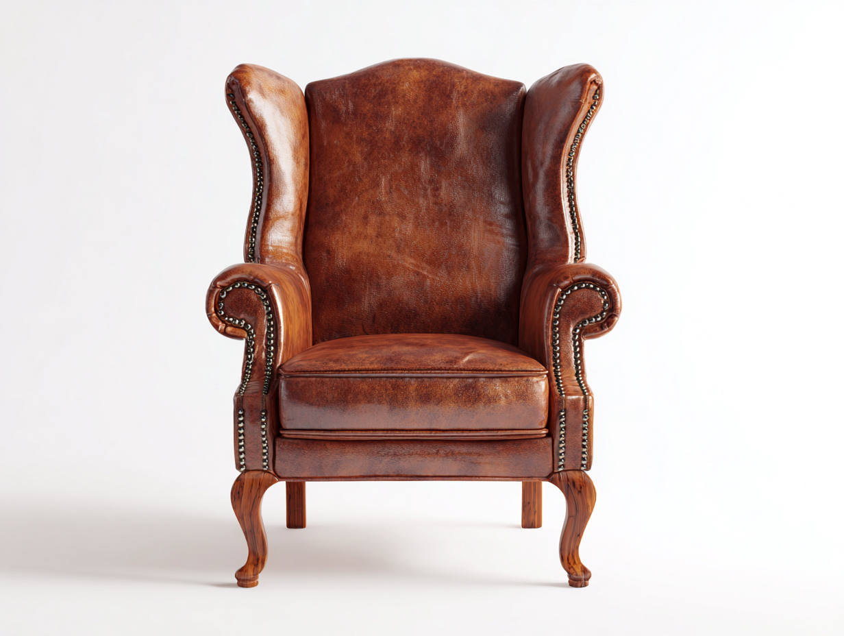 Fauteuil à oreilles en revêtement synthétique 80x85x110 cm - marron clair - style classique pour salon-Homelyilo