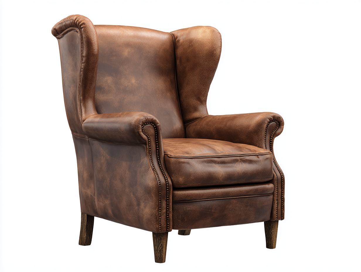 Fauteuil à oreilles en cuir 88x92x108 cm – marron – style classique-Homelyilo