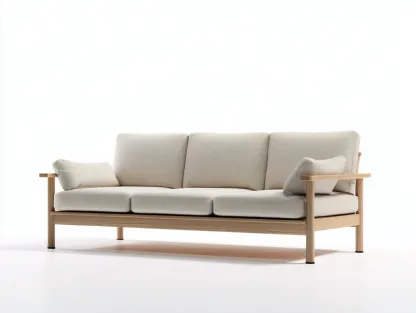 3-Sitzer Sofa Stoff Massivholz 215x80x78cm - beige/helle holzfarbe - für Wohnzimmer - skandinavisches Design