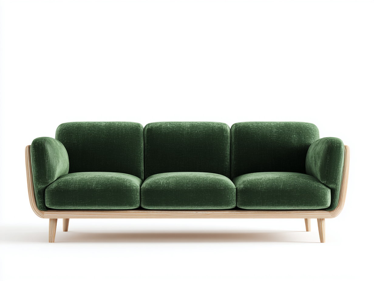 3-Sitzer Sofa Stoff Massivholz 215x80x78cm - grün/helle holzfarbe - für Wohnzimmer - skandinavisches Design