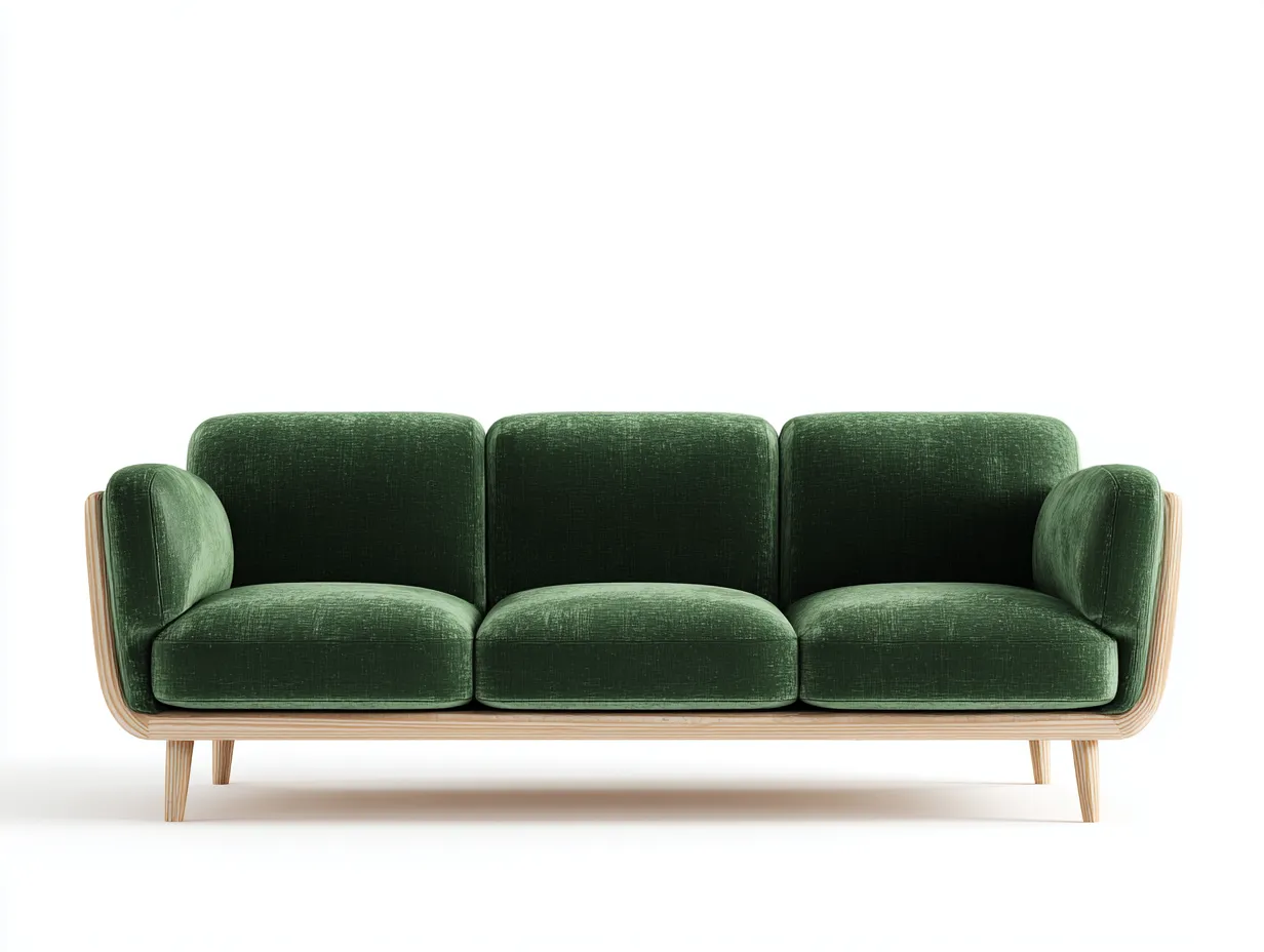 3-Sitzer Sofa Stoff Massivholz 215x80x78cm - grün/helle holzfarbe - für Wohnzimmer - skandinavisches Design