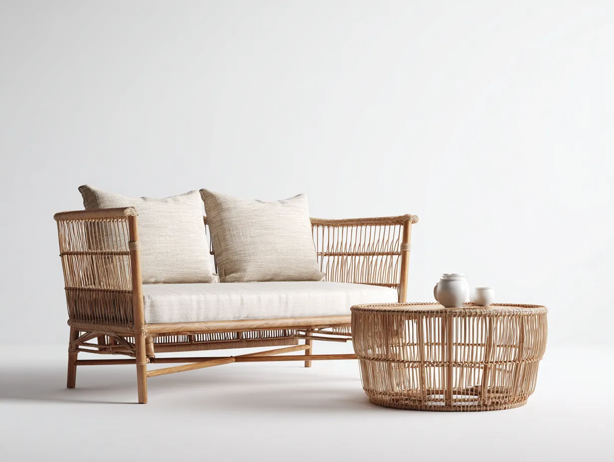 Sofa- und Couchtisch-Set aus Rattan - Sofa 160x80x75 cm - natur/beige - für Garten und Terrasse