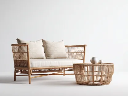 Sofa- und Couchtisch-Set aus Rattan - Sofa 160x80x75 cm - natur/beige - für Garten und Terrasse