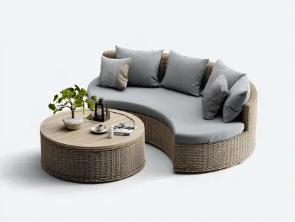 Sofa- und Couchtisch-Set aus Rattan - Sofa 210x85x78 cm - natur/grau - für Garten und Terrasse
