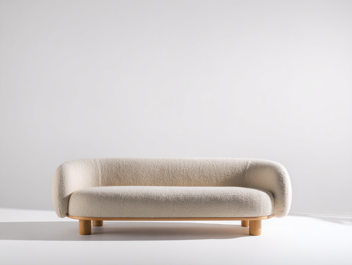 3-Sitzer Sofa Stoff Holz 210x85x75 cm - beige/naturholzfarbe - für Wohnzimmer - moderner Stil