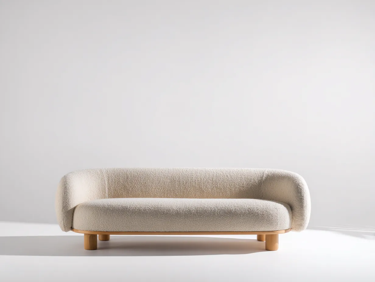 3-Sitzer Sofa Stoff Holz 210x85x75 cm - beige/naturholzfarbe - für Wohnzimmer - moderner Stil