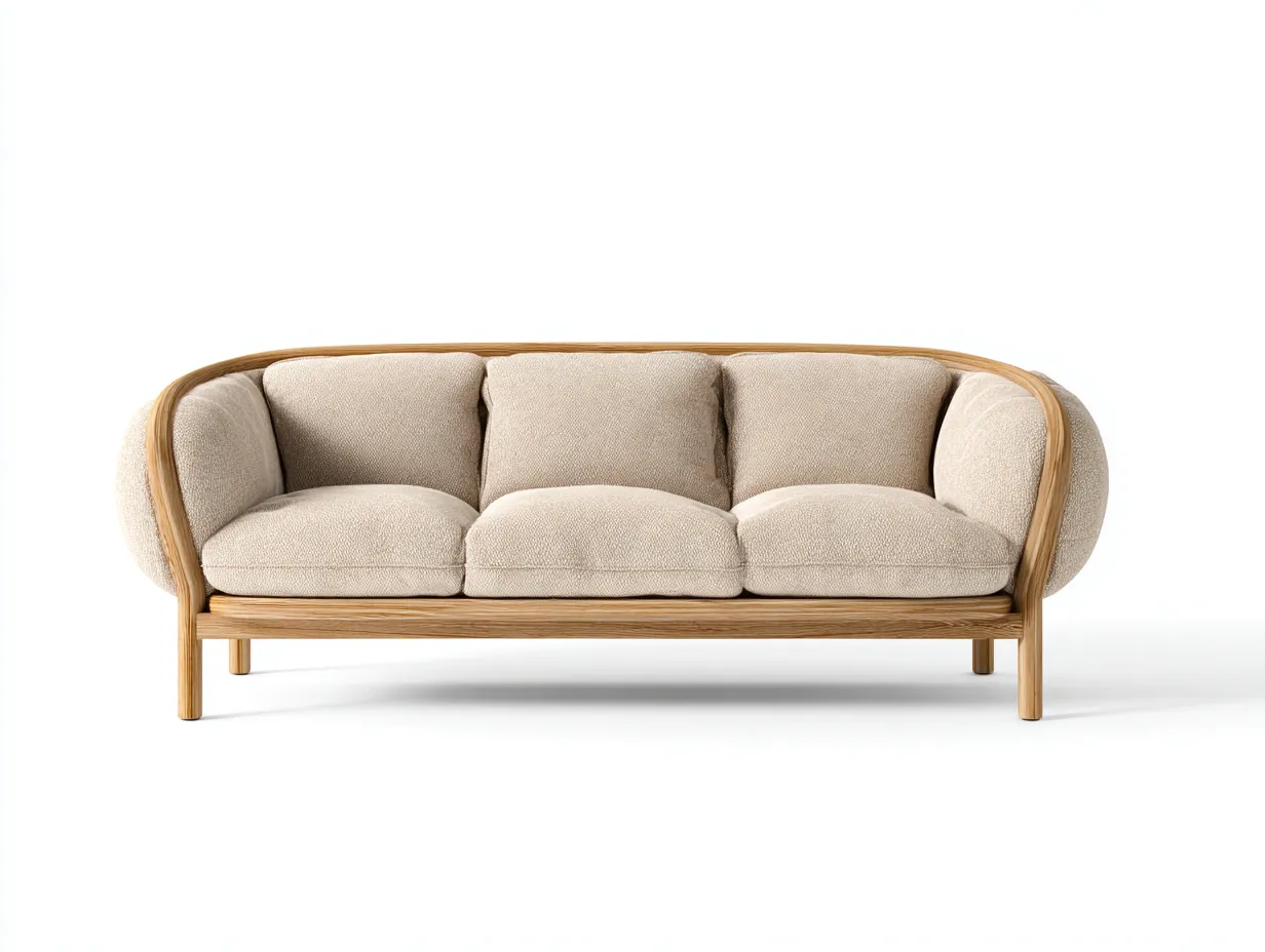 3-Sitzer Sofa Stoff Holzrahmen 210x82x80cm - beige/naturholzfarbe - für Wohnzimmer - zeitloses Design