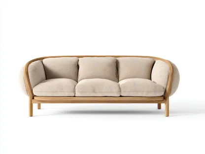 3-Sitzer Sofa Stoff Holzrahmen 210x82x80cm - beige/naturholzfarbe - für Wohnzimmer - zeitloses Design