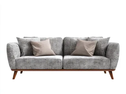 3-Sitzer Sofa Stoff Holz 200x85x78 cm - grau/dunkelbraun - für Wohnzimmer - moderner Stil