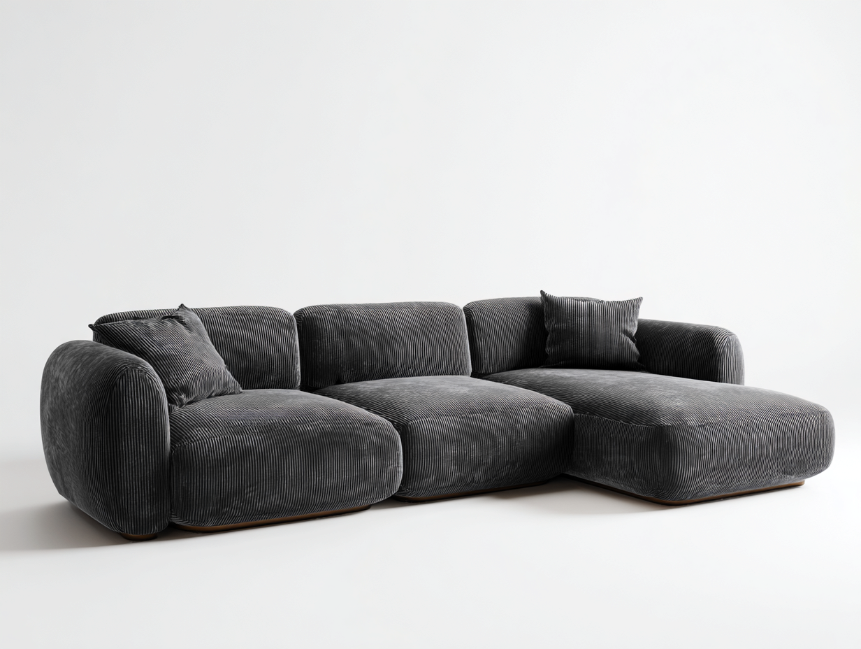 Ecksofa Cordstoff 295x170x78cm - dunkelgrau - für Wohnzimmer - modernes Lounge-Design