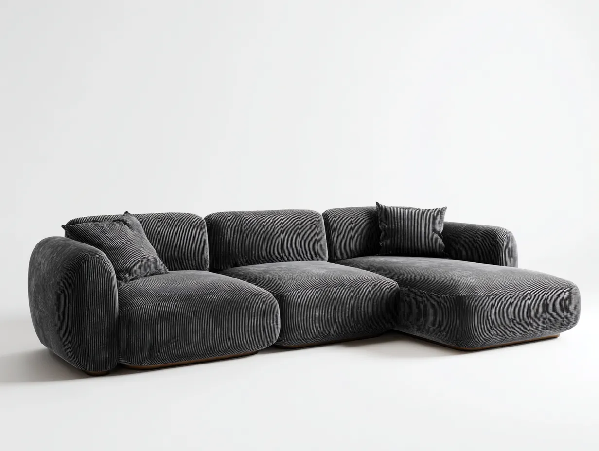 Ecksofa Cordstoff 295x170x78cm - dunkelgrau - für Wohnzimmer - modernes Lounge-Design