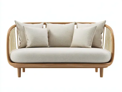 3-Sitzer Sofa Holzrahmen Stoff 200x85x78 cm - beige/naturholzfarbe - für Wohnzimmer - moderner Stil