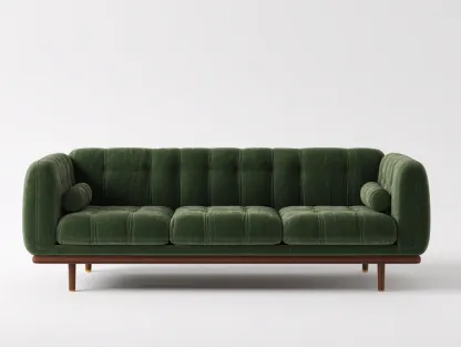 3-Sitzer Sofa Samt Holz 220x90x78 cm - grün/dunkelbraun - für Wohnzimmer - moderner Stil