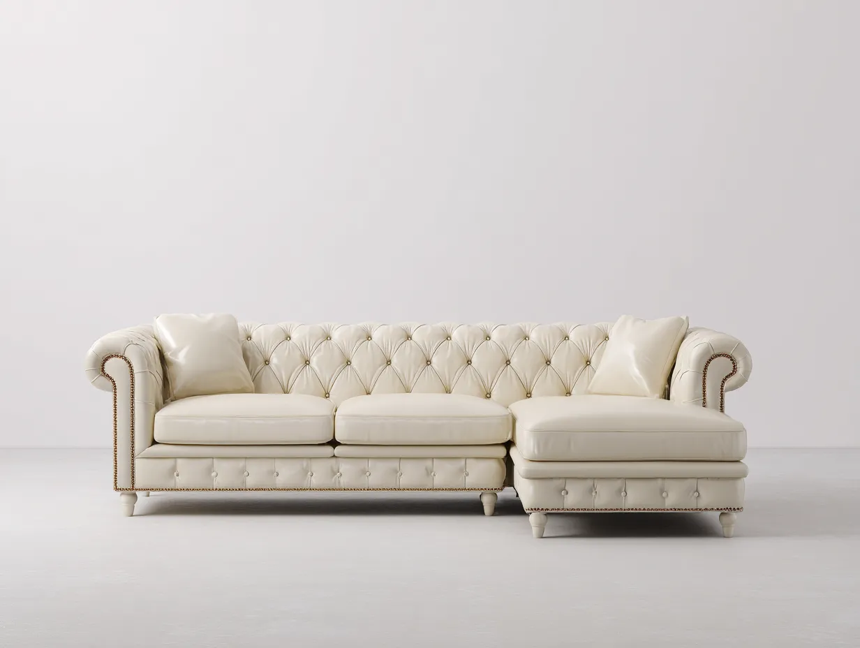 Ecksofa Leder 285x165x85 cm - weiß - für Wohnzimmer - klassischer Stil