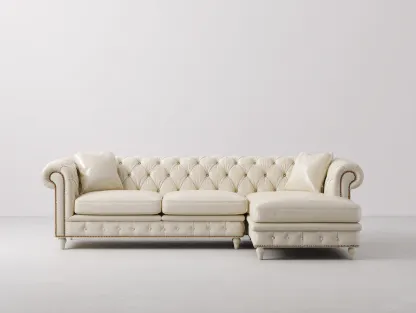 Ecksofa Leder 285x165x85 cm - weiß - für Wohnzimmer - klassischer Stil