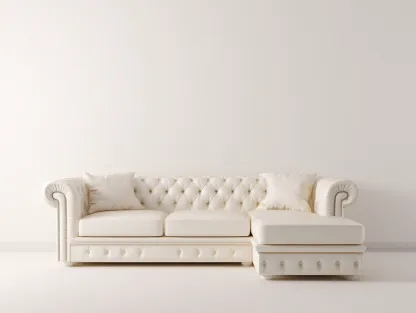 Ecksofa Leder 310x165x78 cm - weiß - für Wohnzimmer - klassisches Chesterfield-Design