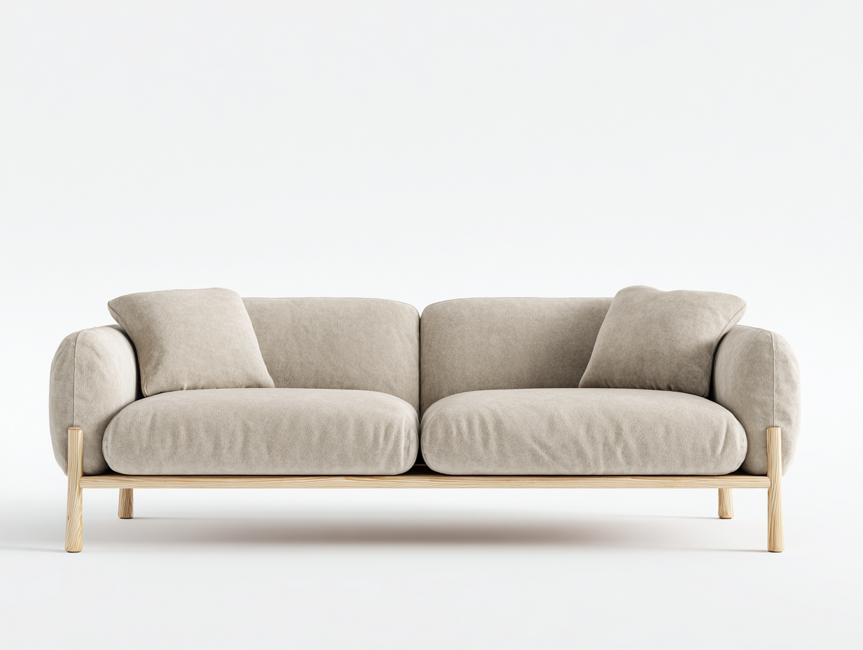 3-Sitzer Sofa Stoff Holz 200x85x75 cm - beige/helle holzfarbe - für Wohnzimmer - moderner Stil