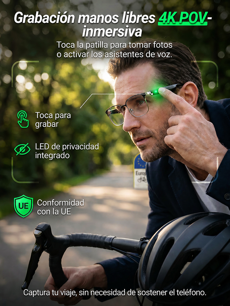 Gafas inteligentes con zoom y cambio de color: Traducción por IA en tiempo real, navegación AR y cámara 4K en fibra de carbono