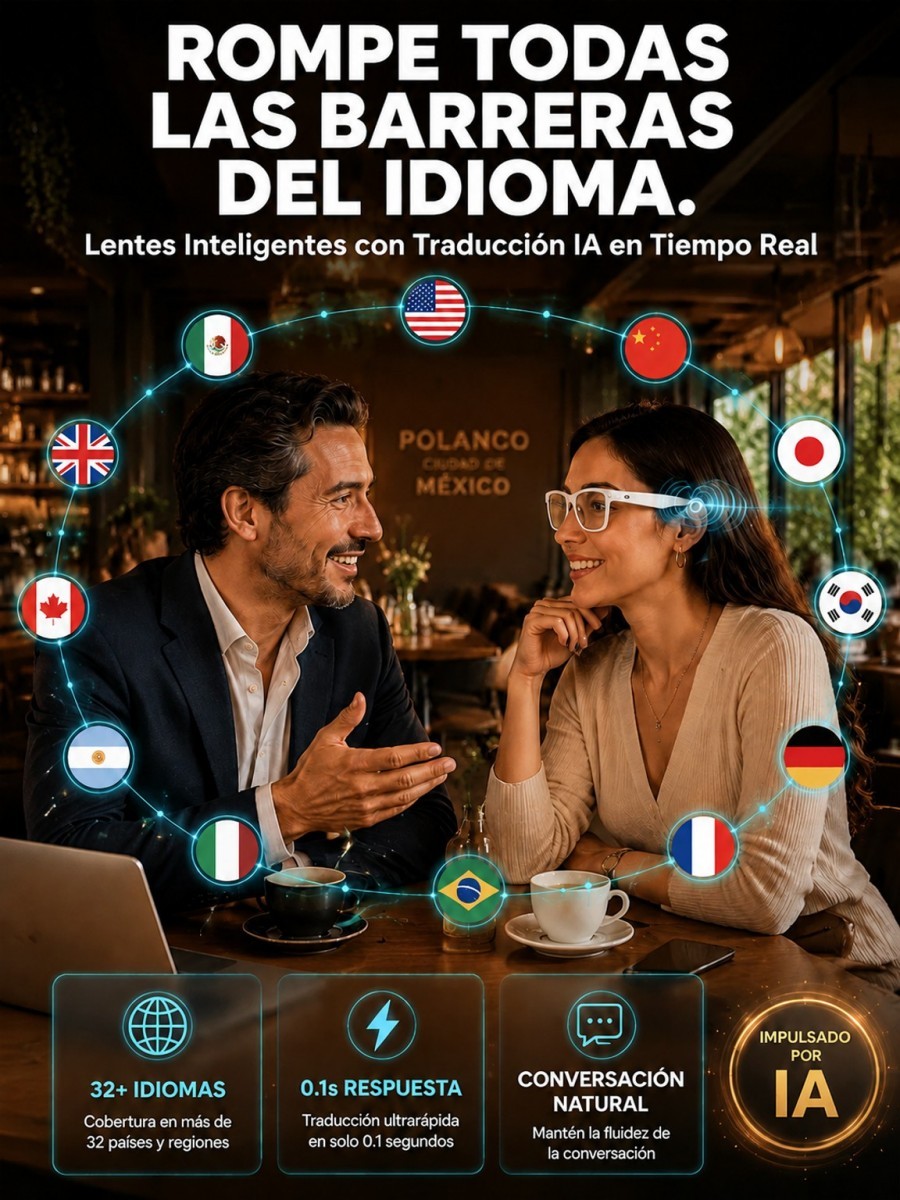 Gafas AI con ajuste inteligente de cambio de color【Traducción en tiempo real con IA + Navegación en RA + Cámara 4K de fibra de carbono】