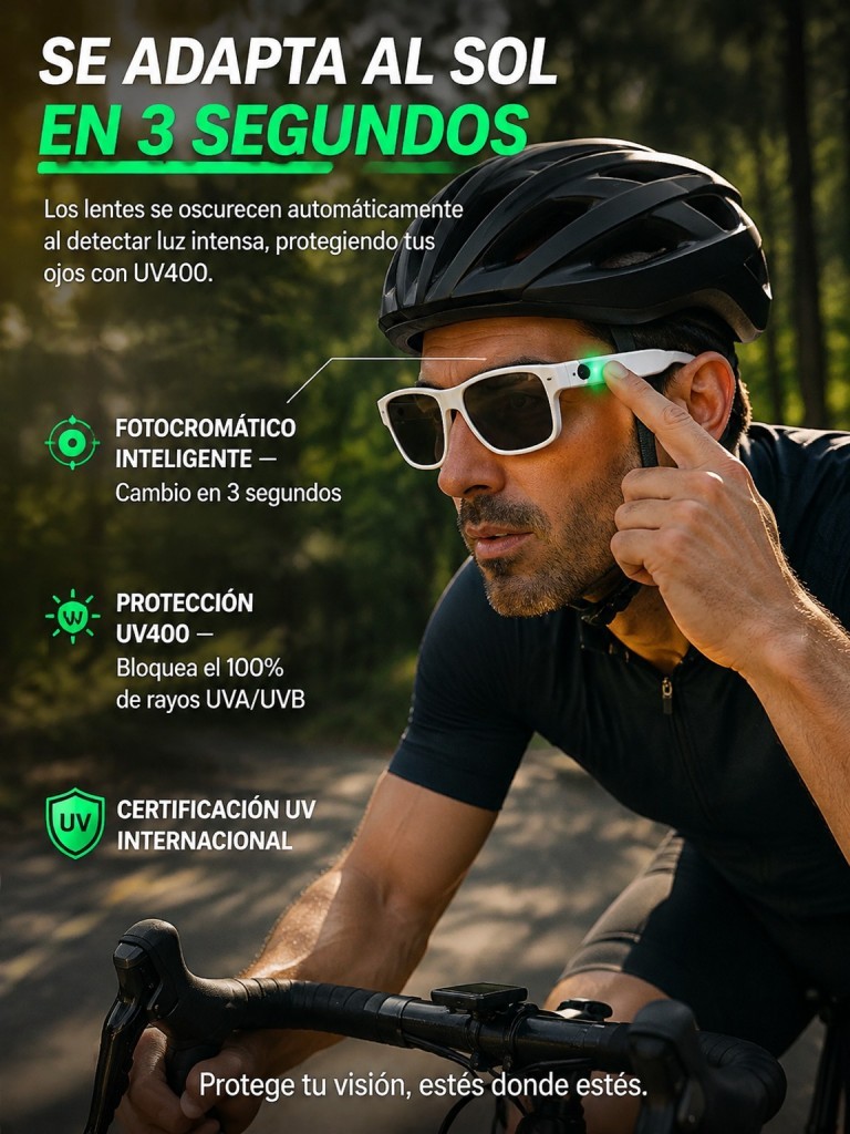 Gafas AI con ajuste inteligente de cambio de color【Traducción en tiempo real con IA + Navegación en RA + Cámara 4K de fibra de carbono】