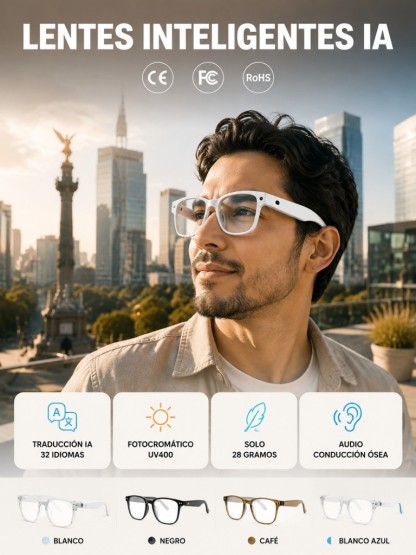 Gafas AI con ajuste inteligente de cambio de color【Traducción en tiempo real con IA + Navegación en RA + Cámara 4K de fibra de carbono】