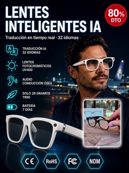 Gafas AI con ajuste inteligente de cambio de color【Traducción en tiempo real con IA + Navegación en RA + Cámara 4K de fibra de carbono】