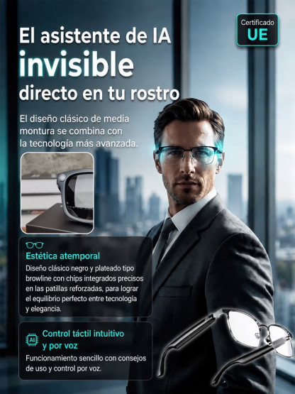 Gafas inteligentes con zoom y cambio de color: Traducción por IA en tiempo real, navegación AR y cámara 4K en fibra de carbono