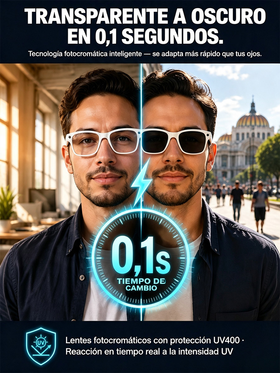Gafas AI con ajuste inteligente de cambio de color【Traducción en tiempo real con IA + Navegación en RA + Cámara 4K de fibra de carbono】