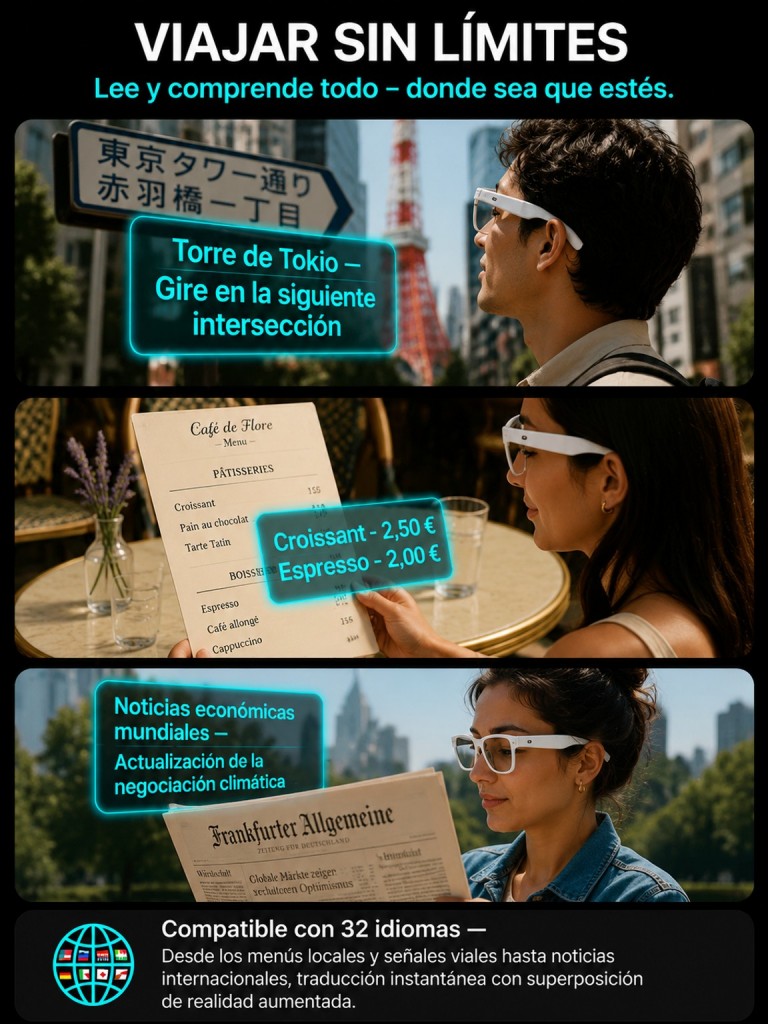 Gafas AI con ajuste inteligente de cambio de color【Traducción en tiempo real con IA + Navegación en RA + Cámara 4K de fibra de carbono】