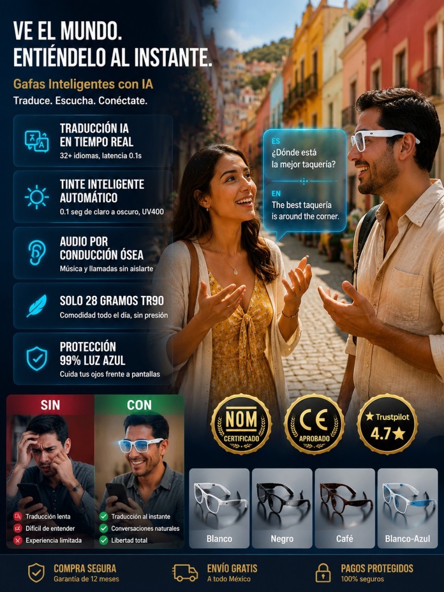 Gafas AI con ajuste inteligente de cambio de color【Traducción en tiempo real con IA + Navegación en RA + Cámara 4K de fibra de carbono】
