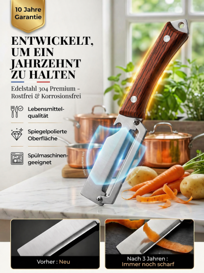 👍【3-in-1 Küchen-Multitool】Profi-Sparschäler aus Edelstahl – Schälen, Schneiden & Flaschenöffner in Einem