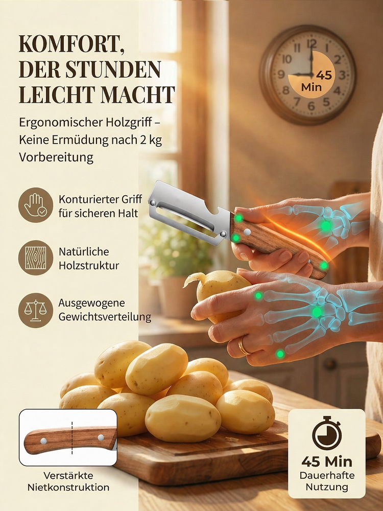 👍【3-in-1 Küchen-Multitool】Profi-Sparschäler aus Edelstahl – Schälen, Schneiden & Flaschenöffner in Einem