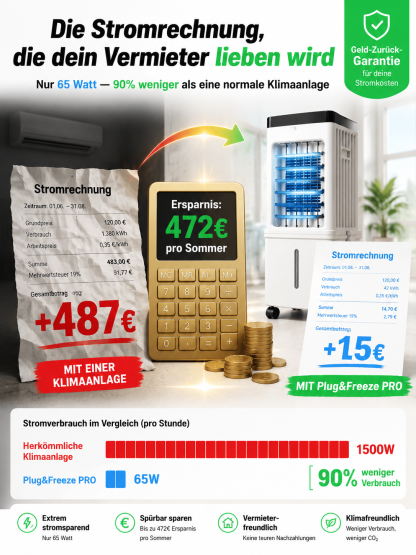 Mobiler Luftkühler ohne Abluftschlauch | 3-in-1 Klimagerät | Eiskalt in 3 Sek. | Inkl. 4 Eisboxen