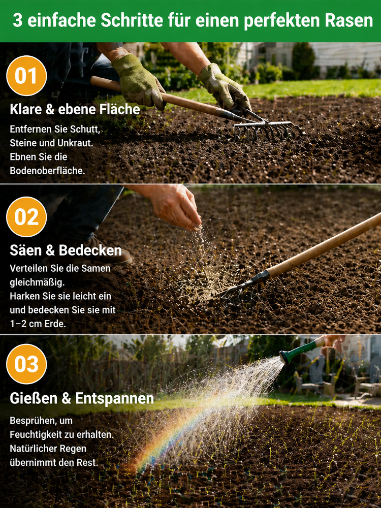 Premium Vier-Jahreszeiten Rasensamen (7 Tage 99% Keimung) – Selbstheilend & Dicht