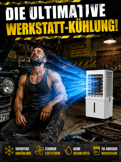 Mobiler Luftkühler ohne Abluftschlauch | 3-in-1 Klimagerät | Eiskalt in 3 Sek. | Inkl. 4 Eisboxen