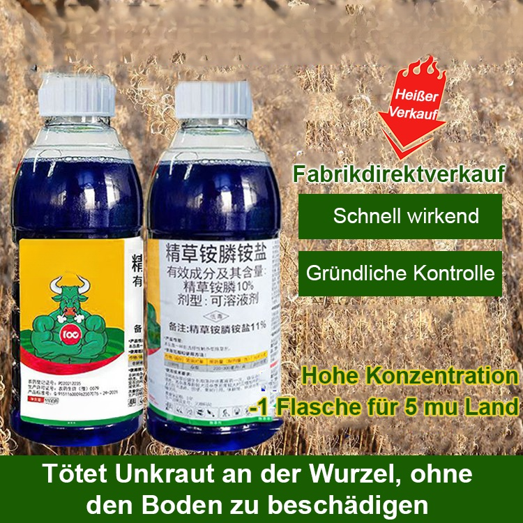 Gründliches Unkrautentfernen, schadet dem Boden nicht, eine Flasche reicht für 3-5 Morgen Land.