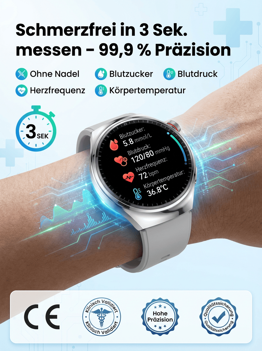 【Von Ärzten empfohlen】Die neueste Generation der Smart-Health-Watch！Messungen lebenslang kostenlos!