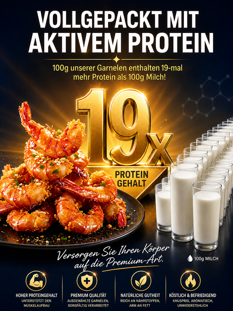 🔥 Verzehrfertige Premium Wildfang Goldene Garnelen | High-Protein & Ohne Reue & Michelin-Geschmack