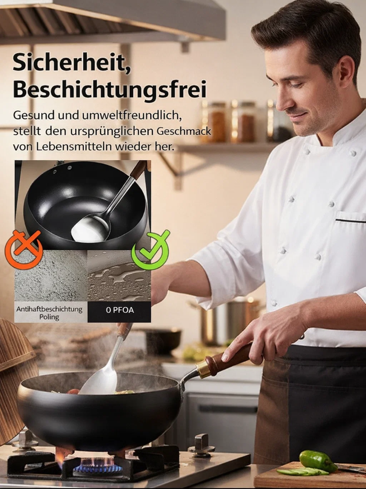 Exklusive leichte Eisenpfanne mit Holzspatel für die Top 100 Kunden