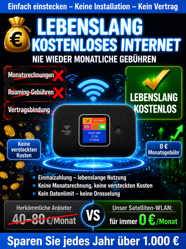 Universal Tragbares WLAN ohne SIM – Einmal zahlen, lebenslang frei surfen (-50% Rabatt)