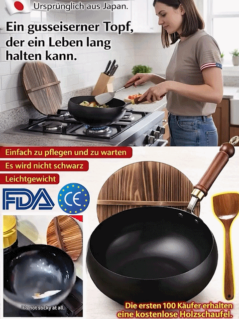 Exklusive leichte Eisenpfanne mit Holzspatel für die Top 100 Kunden