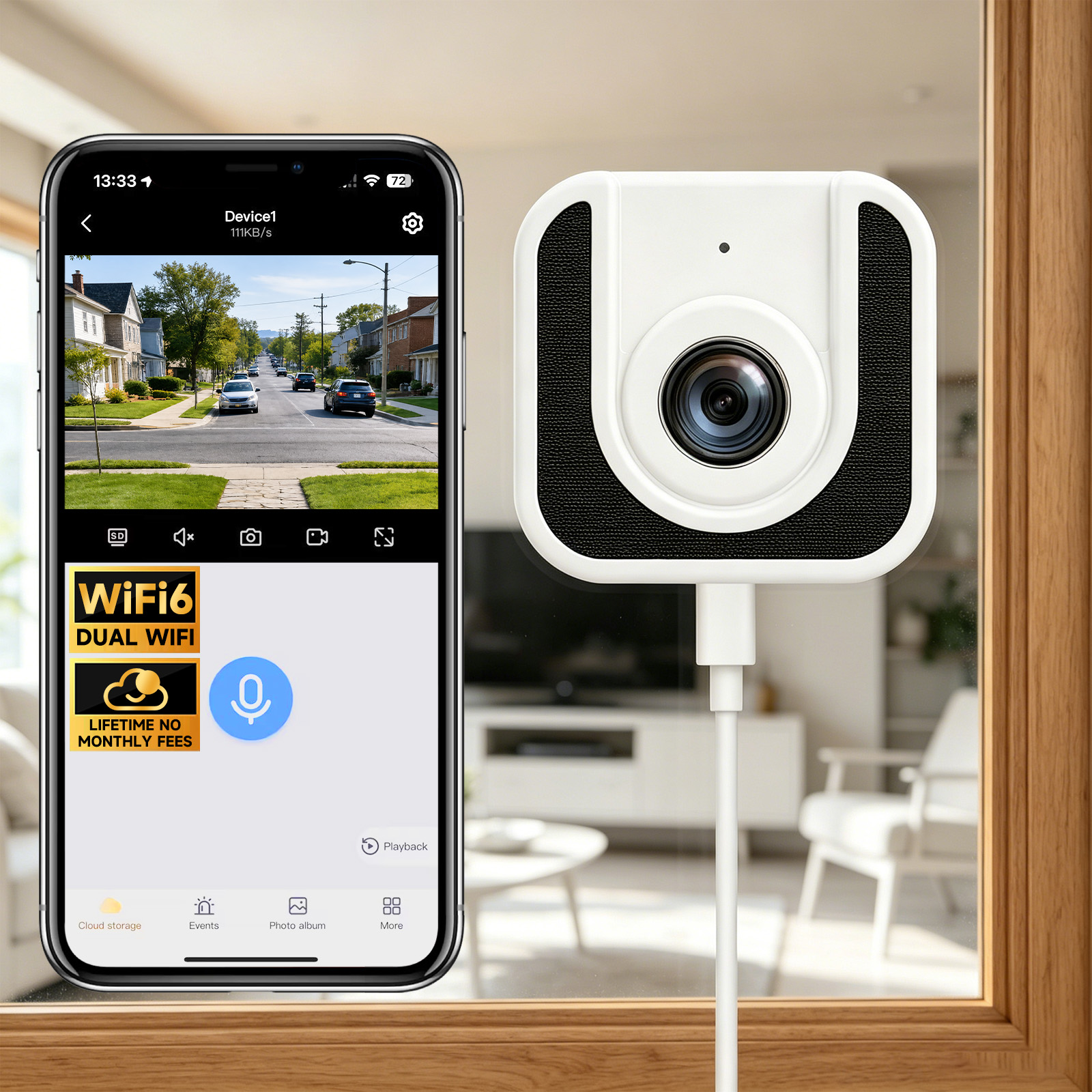 3MP Window Camera,Free Cloud Storage,2.4Ghz & 5Ghz WiFi Indoor Cameras for Home Security, Color Starlight Night Vision, Anti-Glare, AI Motion Detection, 24/7 Recording, Compatible with Alexa